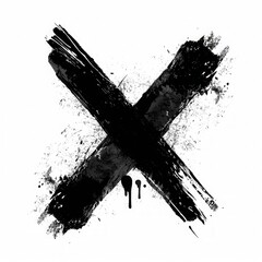 Abstract black 'X' brushstroke with rough edges on a white background. Modern grunge art element for creative design. Generative AI