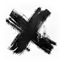 Abstract black 'X' brushstroke with rough edges on a white background. Modern grunge art element for creative design. Generative AI