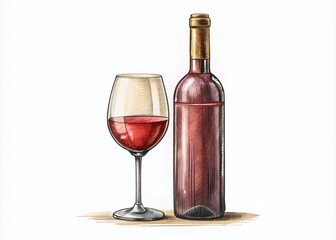 Minimalist Wine Bottle and Glass Vector Illustration