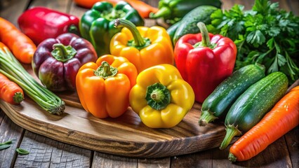 Fresh Vegetables on a Cutting Board for Healthy Meal Preparation â€“ Vibrant Colors and Natural Textures in Food Photography