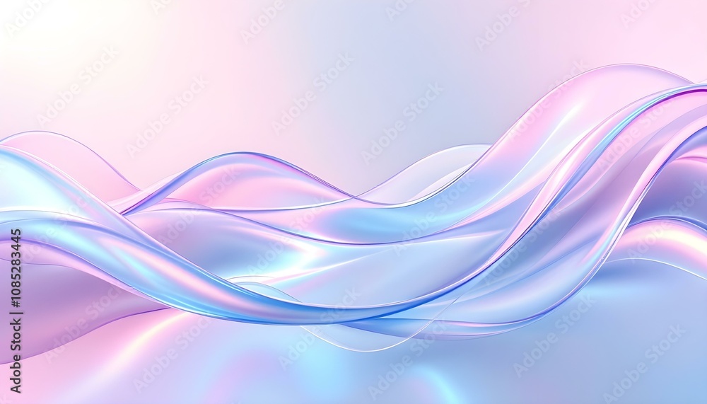 Poster a dynamic 3d rendering of an abstract fluid holographic wave in neon hues, set against a dark backdr