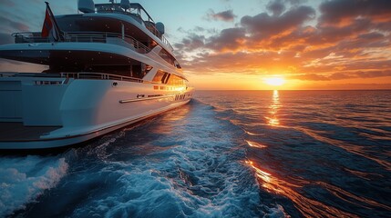 luxury yacht in the open sea sunset, yacht vacation