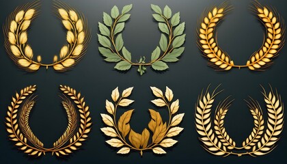  A collection of wreaths featuring laurel, wheat, and oak motifs, often used to signify achi_1(29)