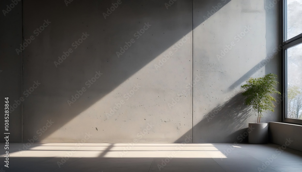 Poster a concrete wall lets soft sunlight filter in through a small window, creating a sharp contr_1(35)