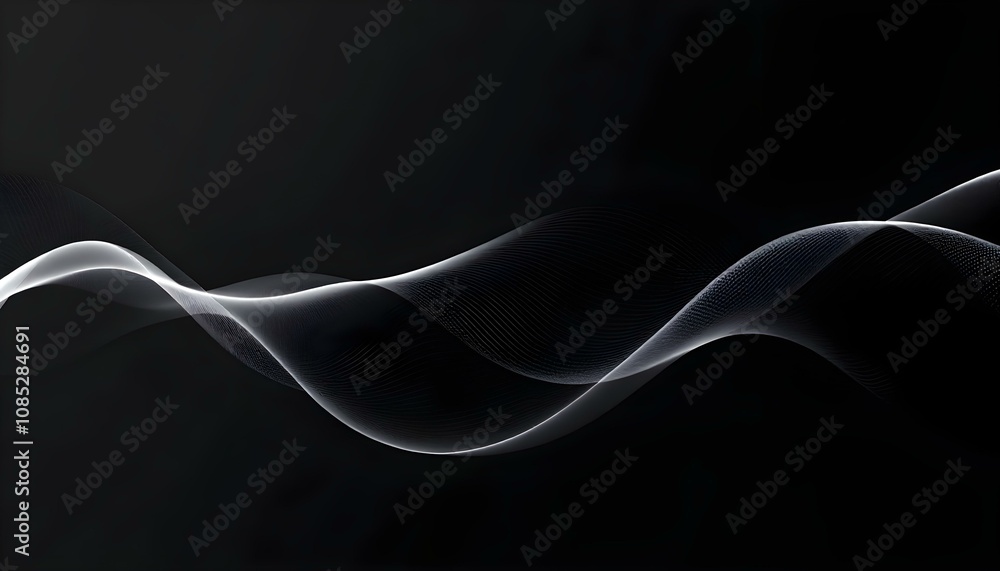 Poster 3d wave lines pattern smooth curve flowing dynamic black isolated on white background for concept of