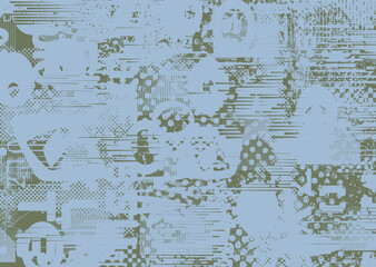 Background with glitch distorted grunge textures . grunge background texture with halftone dots, glitched shapes, textures and lines .Screen print vector background with grunge textured surface.