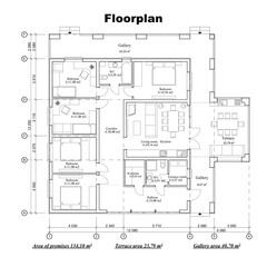 Vector blueprint of a one story building floor plan