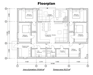 Vector blueprint of a one story building floor plan © Lydia Sokor