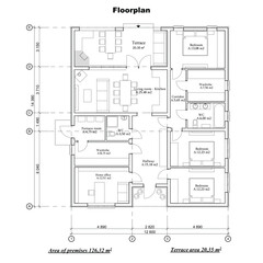 Vector blueprint of a one story building floor plan