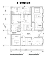 Vector blueprint of a one story building floor plan