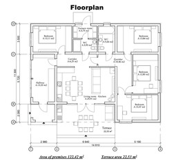 Vector blueprint of a one story building floor plan