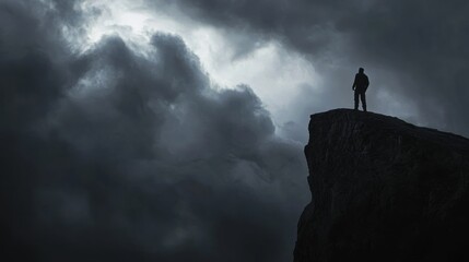 Warrior's Destiny: Dark Fantasy 3D Render of Dramatic Moment with Storm Clouds on Cliff's Edge