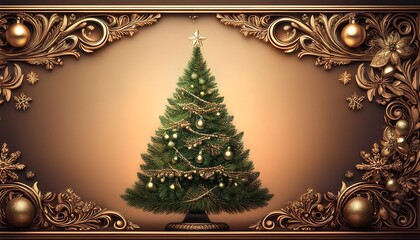 Obraz premium A holiday card features a Christmas tree against an ornate floral frame with a festive _1(66)