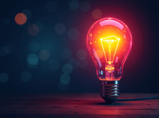 a colorful glowing idea bulb lamp banner, visualization of brainstorming, bright idea and creative thinking, copy space, generative ai