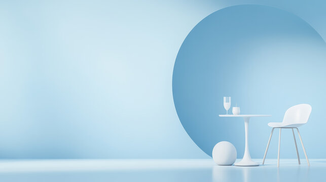 Minimalist Dining Table for Two on Blue Background