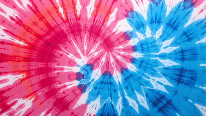 Vibrant tie dye pattern featuring bold red and blue colors on white background, creating dynamic and energetic visual effect. Perfect for various creative projects