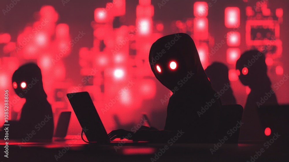 Poster a man is sitting at a desk with a laptop in front of him