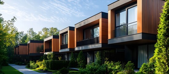Fototapeta premium Modern Townhouses nestled in a lush green landscape