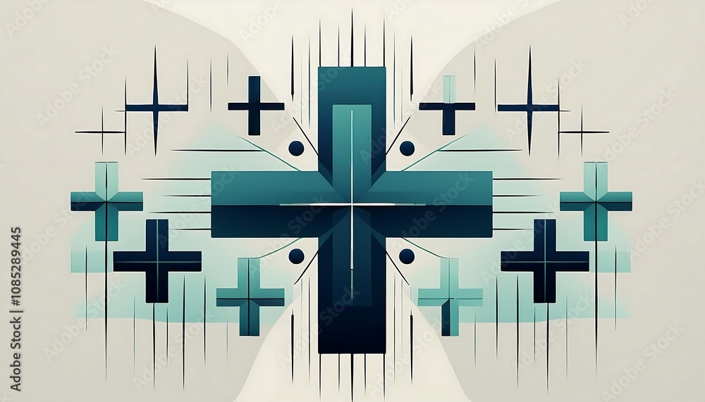 Aufkleber a minimalist design featuring crosses and pluses in a simple, geometric pattern on a transp_1(87)