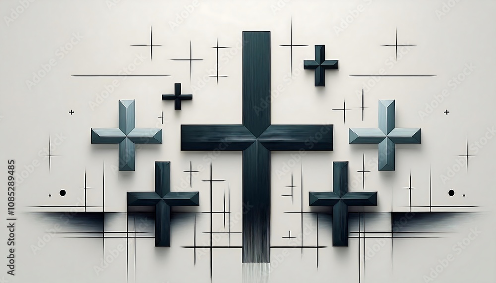 Aufkleber a minimalist design featuring crosses and pluses in a simple, geometric pattern on a transp_1(88)