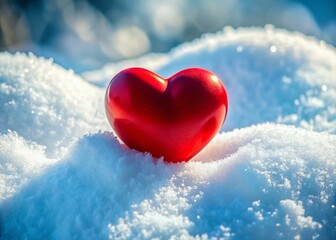 Fototapeta premium White Heart Snow Red Heart Blurred Background Macro Photography
