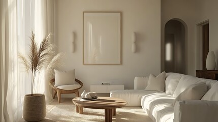 Cozy, minimalist living room with natural light and soft textures.