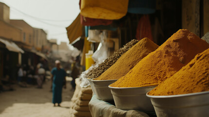 Local Market Featuring Spices and Herbs in a Rustic Setting