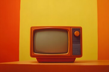 Retro Orange Television Set Against Colorful Background