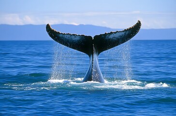 Fototapeta premium Whale Tail Flukes Emerging From Ocean Water