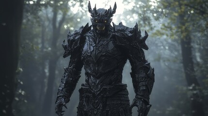 Fototapeta premium Dark Fantasy Beast in Moonlit Forest - Ultra-Detailed 3D Render of Menacing Creature in Leather Armor