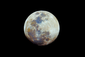 The waxing gibbous mineral Moon phase, taken with amateur telescope, with its natural ground colors