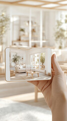 Wohnzimmer auf einem Smartphone-Bildschirm in einem modernen Raum