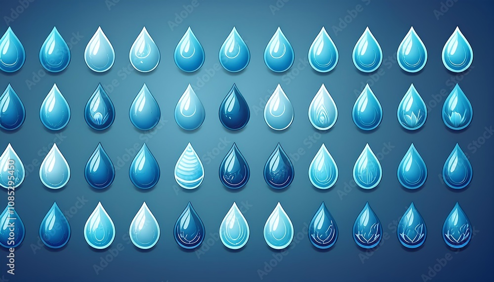 Poster a set of blue waterdrop icons in vector format suitable for mobile, ui, and web design, wit_1(142)