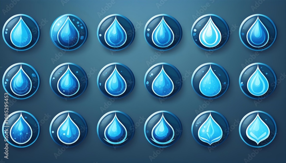 Poster a set of blue waterdrop icons in vector format suitable for mobile, ui, and web design, wit_1(141)