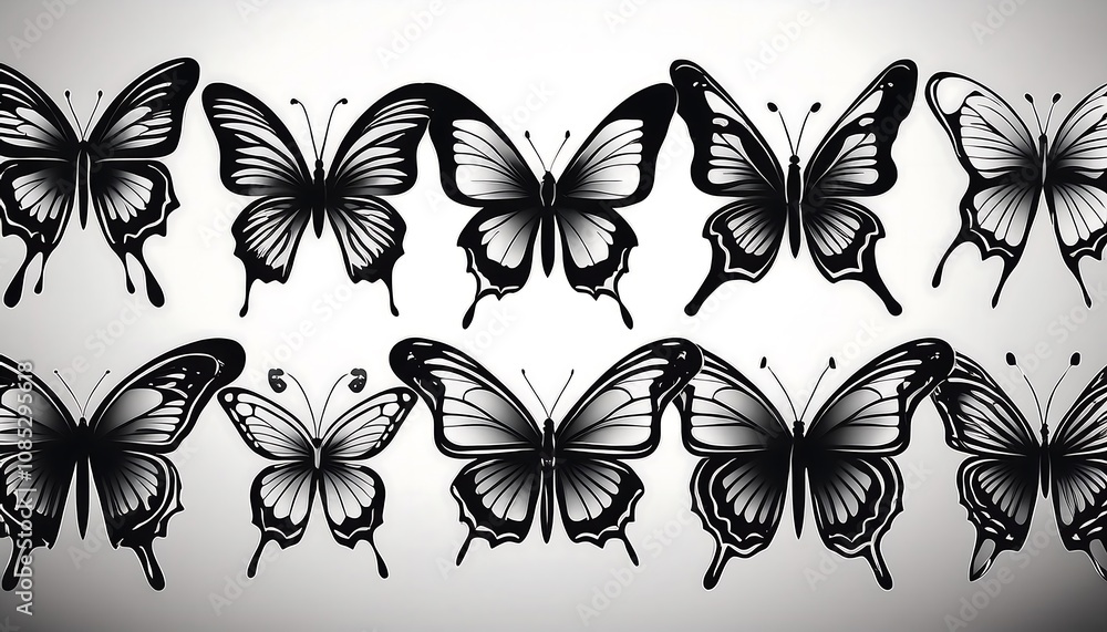 Poster  A set of butterflies in silhouette style on a white background for various uses includi_1(146)
