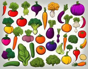 colorful vegetable with cool isolated pop art style background