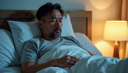 Fototapeta premium Man Struggling to Sleep at Night