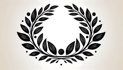 Obraz premium A simple black laurel wreath is isolated on a white background with leaves and circles, sui_1(153)