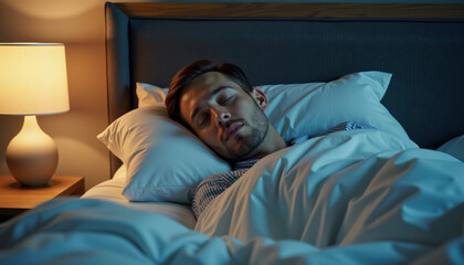 Man Sleeping in Bed at Night
