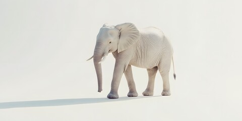 A lone albino elephant walks on white sand