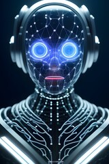 ia generated. cyborg with mechanisms and wires in head. Cyborg android robot Futuristic character design,