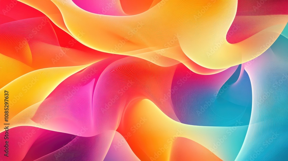 Poster bright geometric gradient background with dynamic shapes and bold colors, ideal for tech themes.