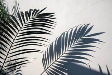 The bold silhouettes of palm leaves project symmetrical shadows, transforming a plain background into a masterpiece of tropical artistry