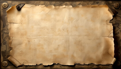 Aged parchment rests on decorative wooden surface awaiting creative writing
