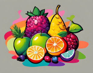 colorful fruit with cool isolated pop art style background