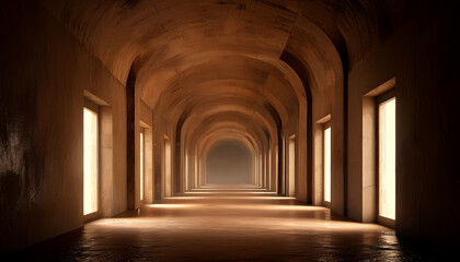 Enchanted hallway illuminated by soft light leading to mysterious open doors