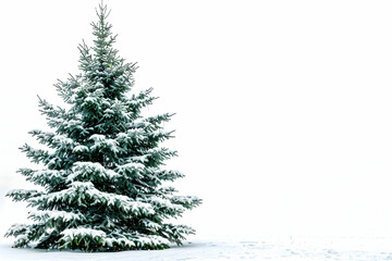 Fototapeta premium Tree natal-Winter Christmas tree covered with snow on white