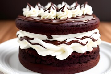  ia generated. piece of cake. chocolate cake on a plate. chocolate cake with cream
