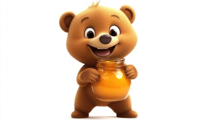 Obraz premium Curious Bear Cub with Honey Jar