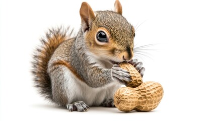Obraz premium Adorable Squirrel Clutching a Peanut with Curiosity